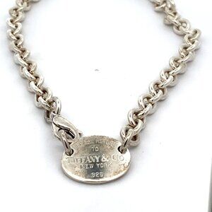 Tiffany & Co Sterling Silver Oval Tag "Return To Tiffany" Choker Necklace - 15"